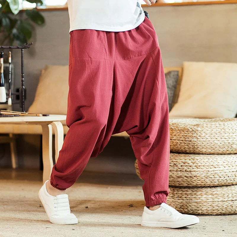 

5XL Men Yoga Pant Linen Nepal Loose Harem Sweatpants Bloomers Running Jogger Fitness Gym Workout Casual Trousers Plus Size