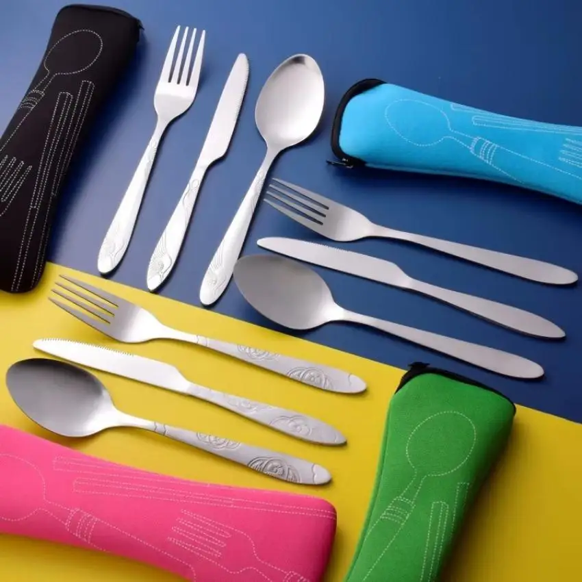 New 7 Pcs/lot Stainless Steel Western Style Steak Knife Fork Spoon Portable Western Style Travel And Business Tableware Set