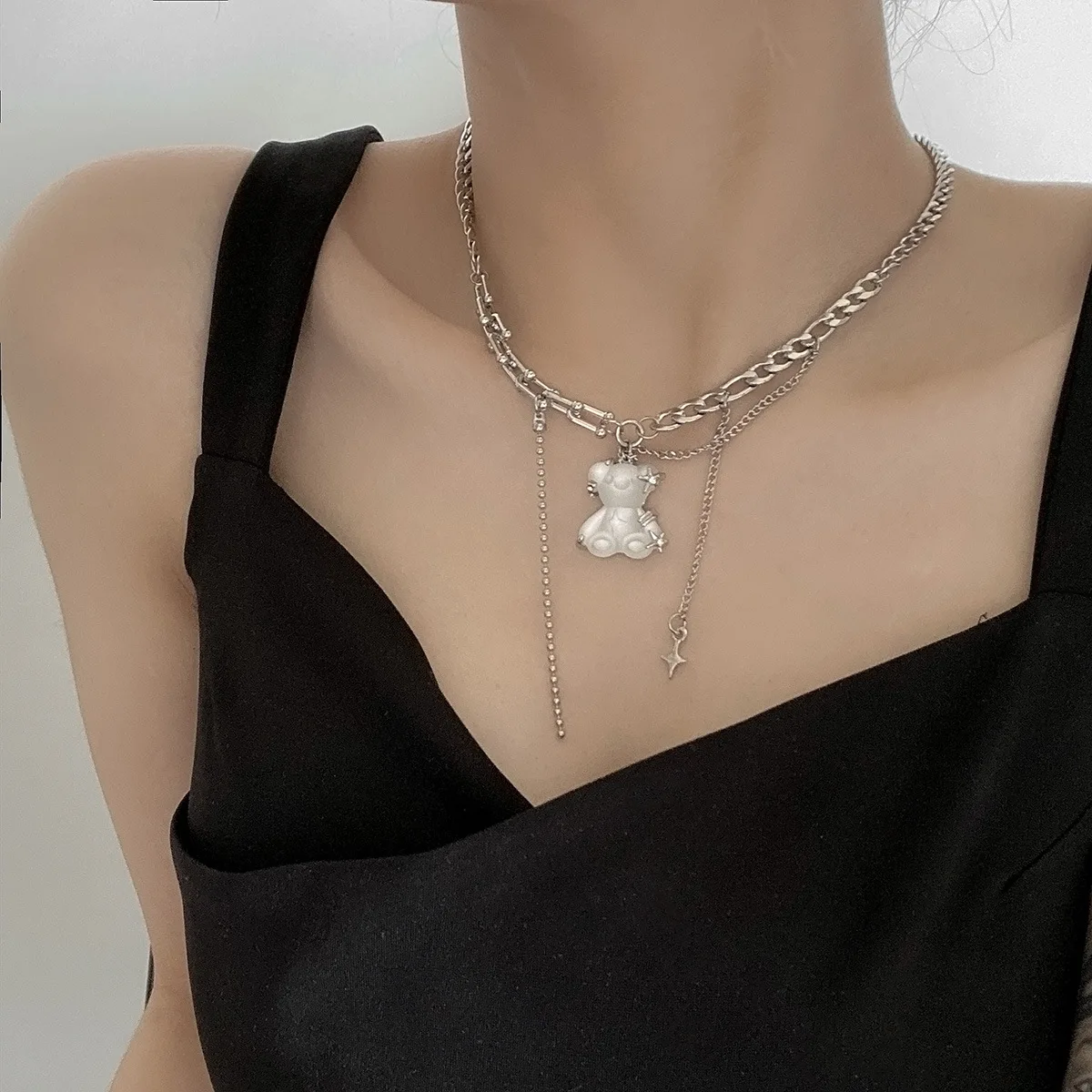 Golden Cute Bear Pendant Necklaces for Women Stainless Steel clavicle Link  Chain female Jewelry - AliExpress