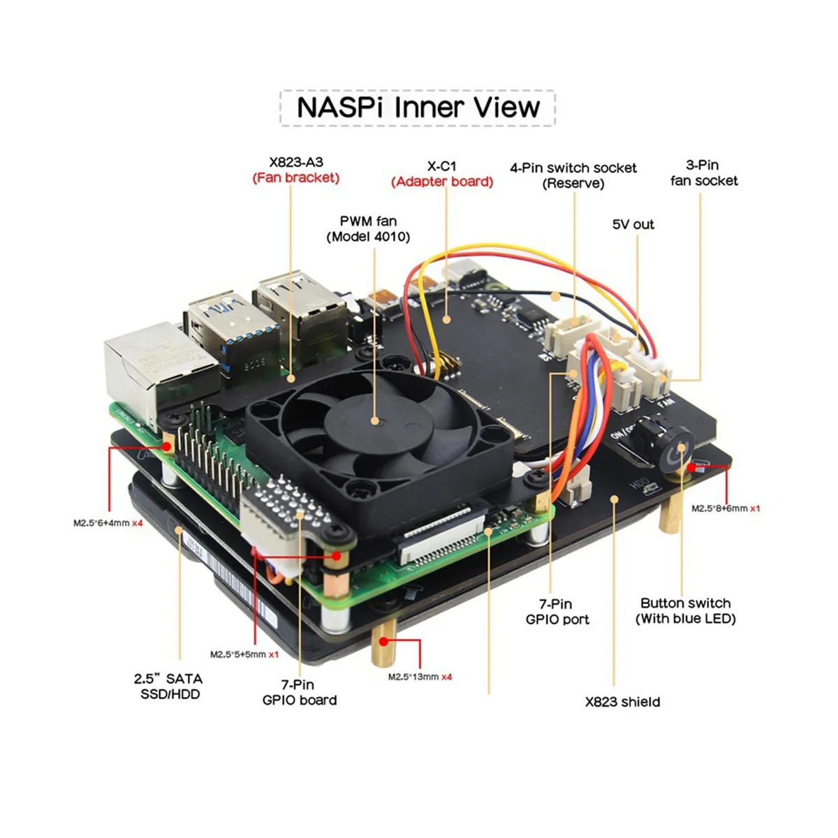   SATA HDD SSD ϵ ũ NAS 丮  NASPi ŰƮ, ݼ ̽, X823 Ȯ , X-C1 , PWM ǳ