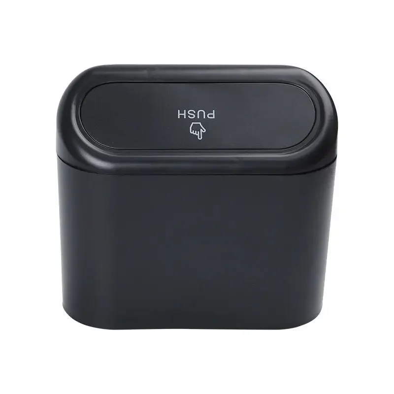 Car trash can car clamshell trash bin hanging vehicle garbage dust case storage box black ABS square pressing trash can universal organizer