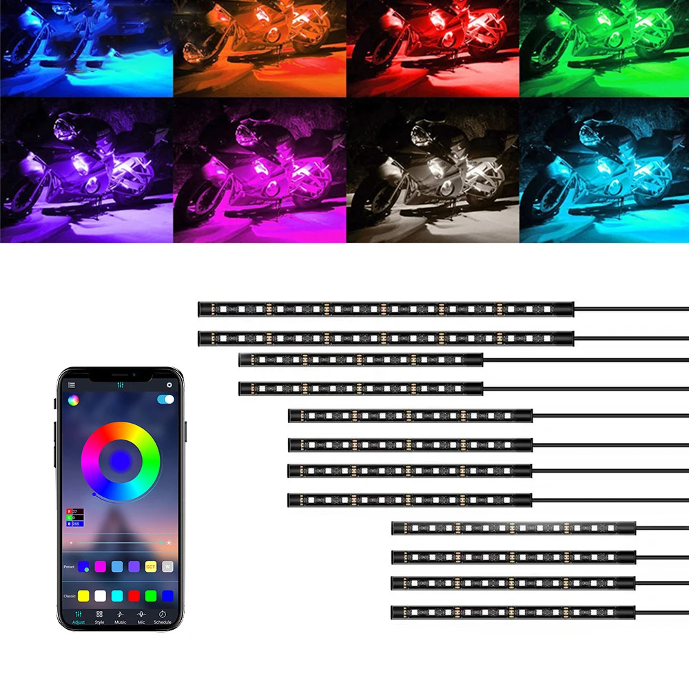 Universal LED Car Motorcycle Decorative Ambient Lamp 5050 SMD APP Sound Control RGB Moto Atmosphere Light Moto Strip Lamp Kit