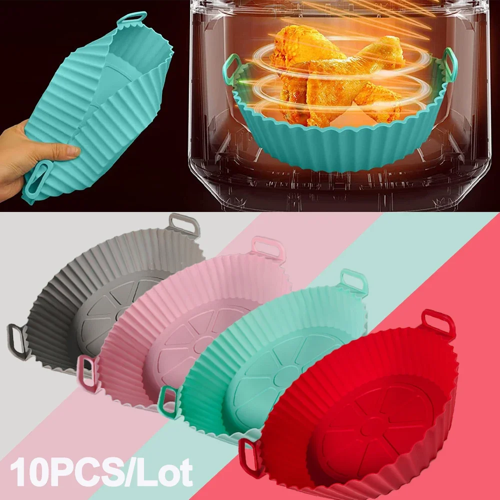 Round Silicone Air Fryer Baking Basket Liner,Reusable Airfryers Tray BBQ Pizza Plate Fried Chicken Oven Grill Pan for Kitchen