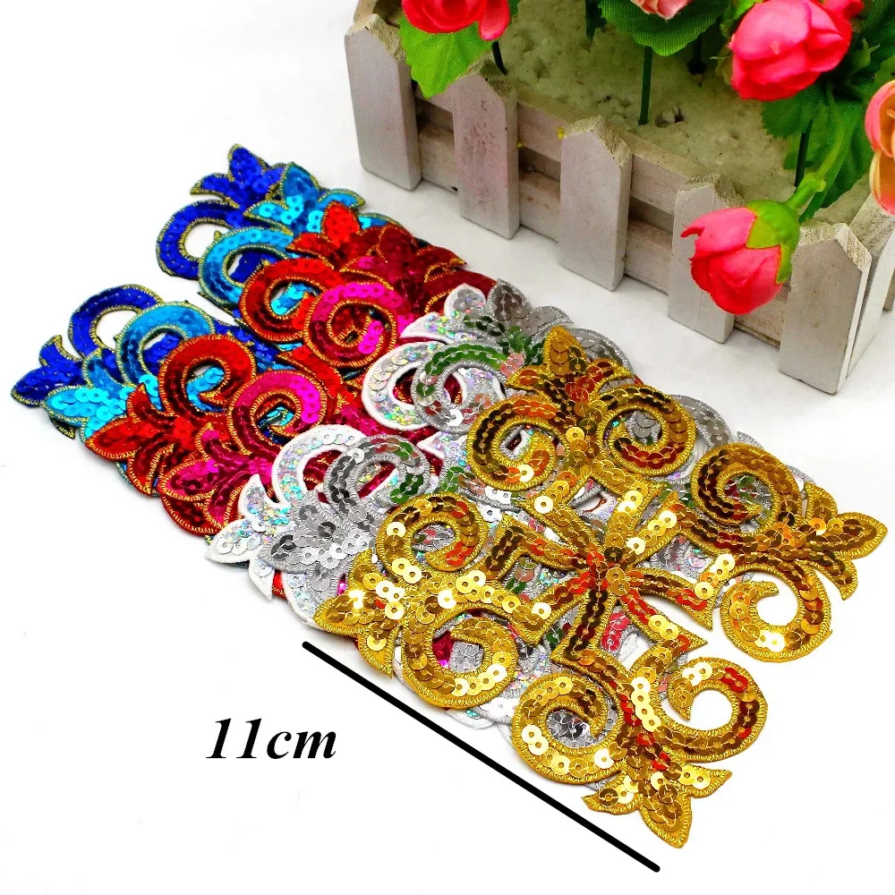1 Piece Gold Sequined Appliques Iron On Embroidered Patches Cosplay Costumes Trims Garments Budges Performance Trim sequined patches