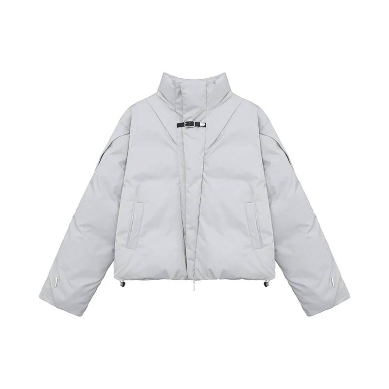 Fashion Stand-up Collar Cotton-Padded Coats Men's Belt Metal Buckle High-End Trendy Male Cotton-Padded Long Sleeve Coats