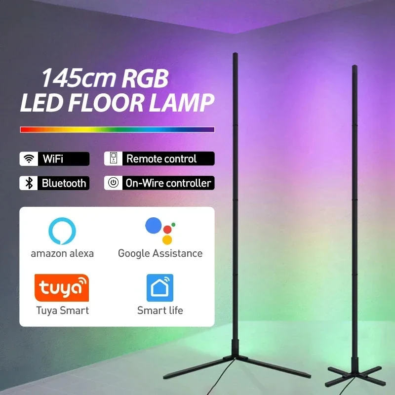 

2023 145CM RGB LED Floor Lamp Tuya Smart APP Remote Control Modern Corner Floor Light Atmospheric Standing Light Home Decoration