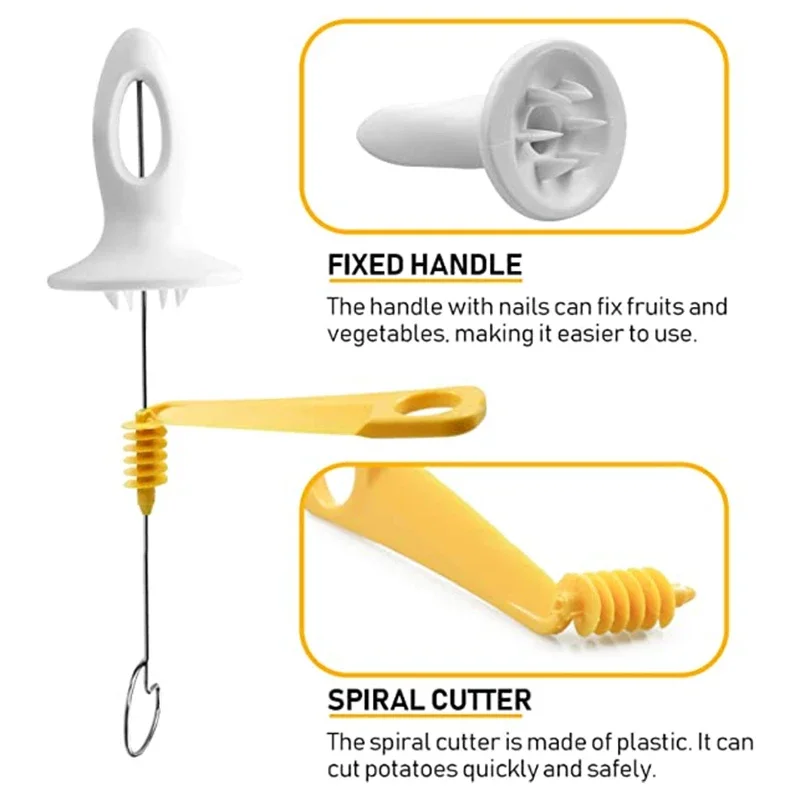 Description Picture 6 of itemRotate Potato Slicer 3 String Twisted Potato Slice Cutter Spiral DIY Manual Creative Kitchen Gadgets Vegetables Spiral Knife