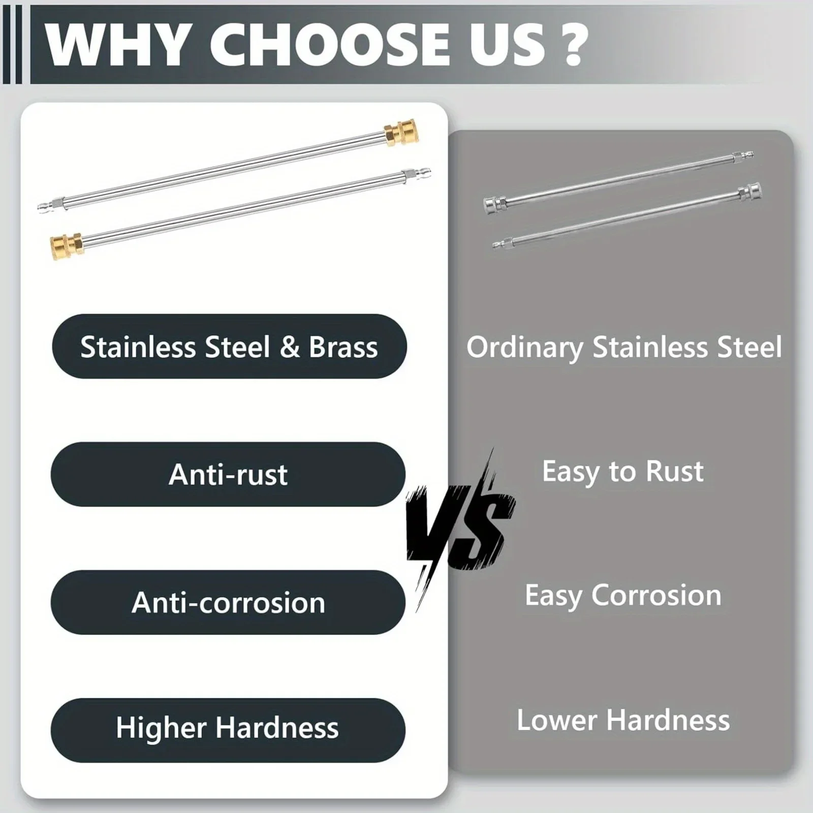 15인치 고압 세척기 연장봉, 스테인리스 스틸 1/4인치 남성-여성 퀵 커넥트 워터건 로드 (2개 세트)