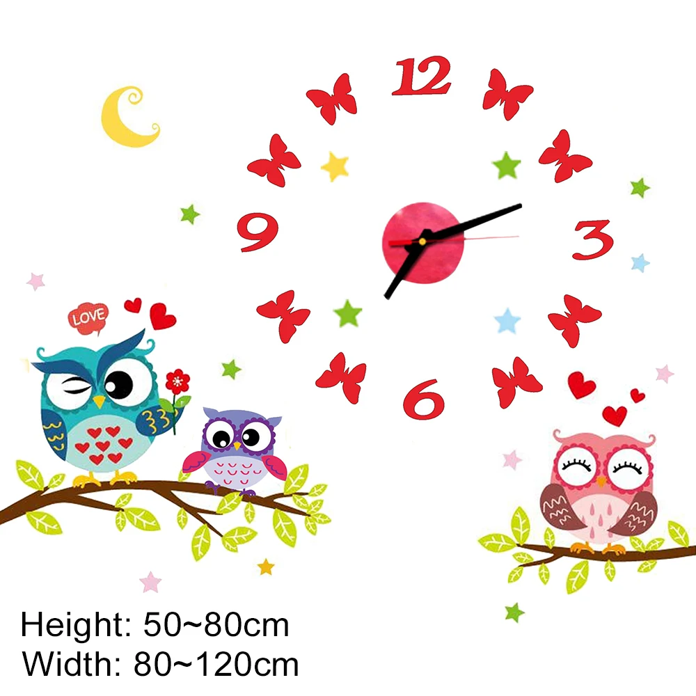 2022 Children'S Room 3D Diy Wall Clock Modern Home Decoration Owl  Art Sticker Decal Acrylic Quartz Watch Living Wall Clocks 