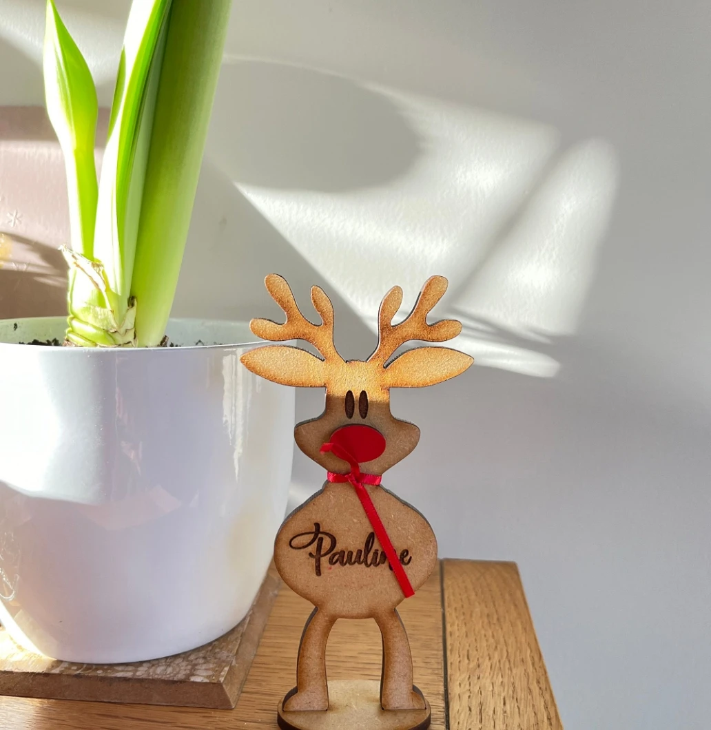 1pc Family Christmas Reindeer Decoration, Personalised Freestanding Reindeer, Place Names Setting, Ornament, Table Place Names