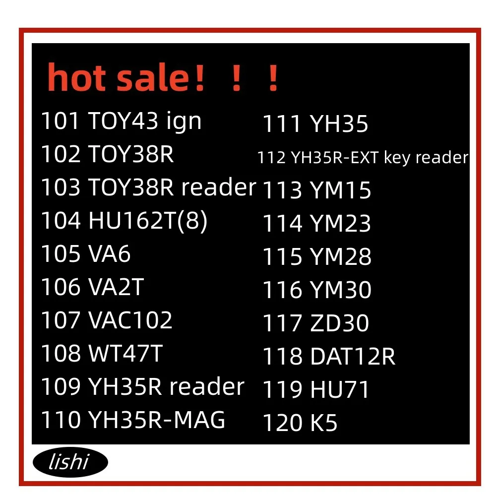 Lishi Herramienta 2 en 1, TOY43, TOY38R, HU162T(8), VA6, VA2T, VAC102, WT47T, YH35R, YM15, YM23, YM28, YM30, ZD30, HU71, K5