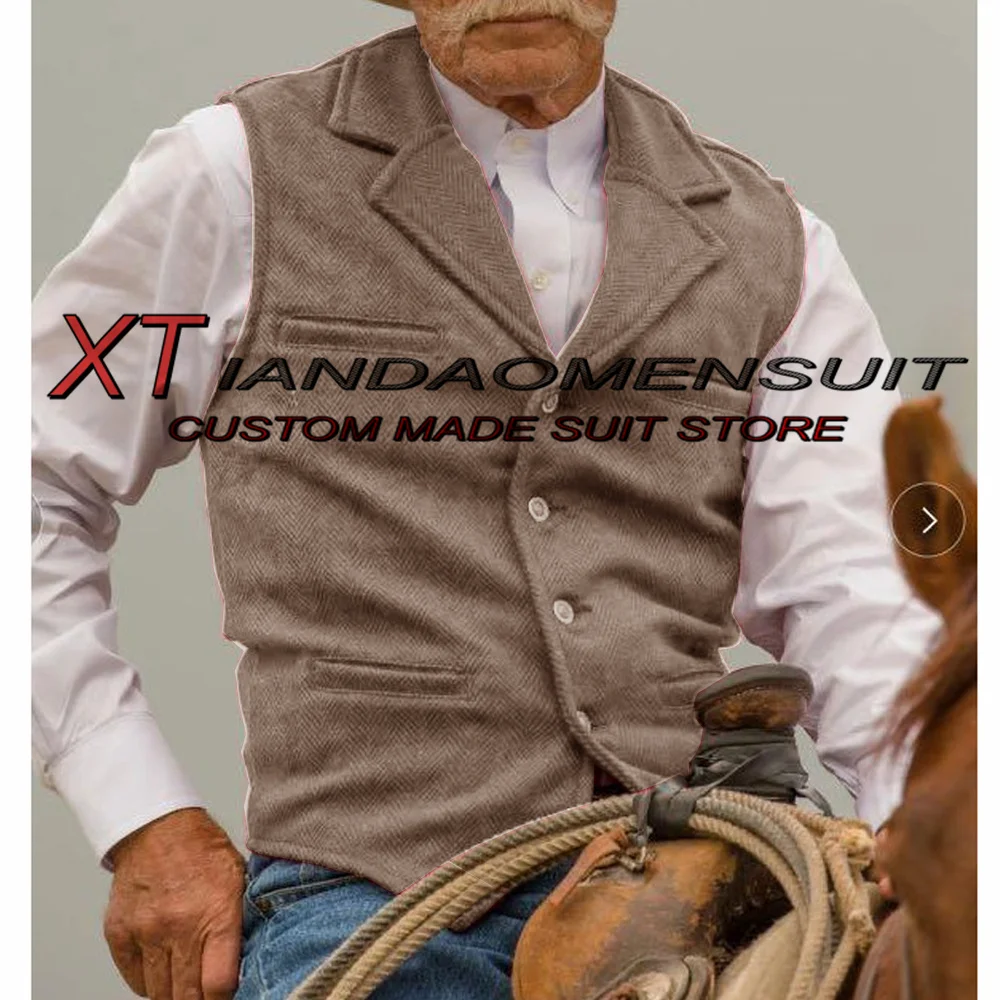 

Men's Vest Herringbone Sleeveless Jacket Lapel Vintage Wool Vest Steampunk Male Waistcoat for Homme chaleco hombre