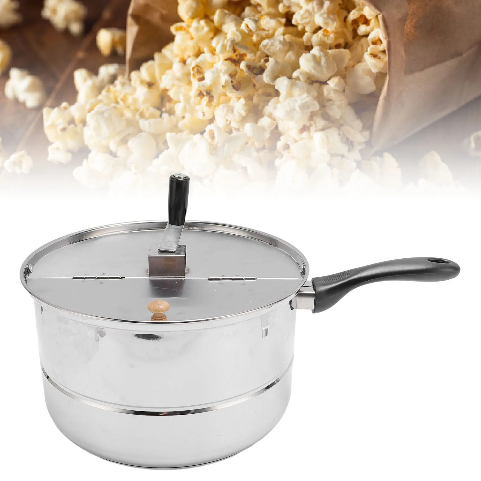 Machine à Pop-Corn Manuelle Inox Sur Cuisinière - Popcorn Chaude Antiadhésive Avec Manivelle