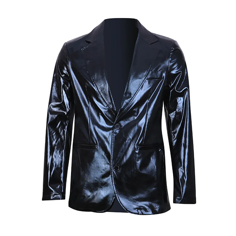 Hot Stamping Glossy Casual Suit for Men Slim Fit 2 Piece Solid Shiny Party Gold Silver Black Suit for Men Blazer Jacket & Pants 3