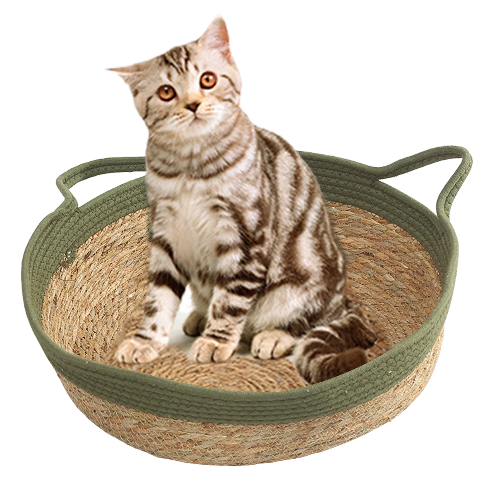 Wicker Cat Bed Summer Straw Braided Cat Cooling Mat Hand Woven Cat Bed