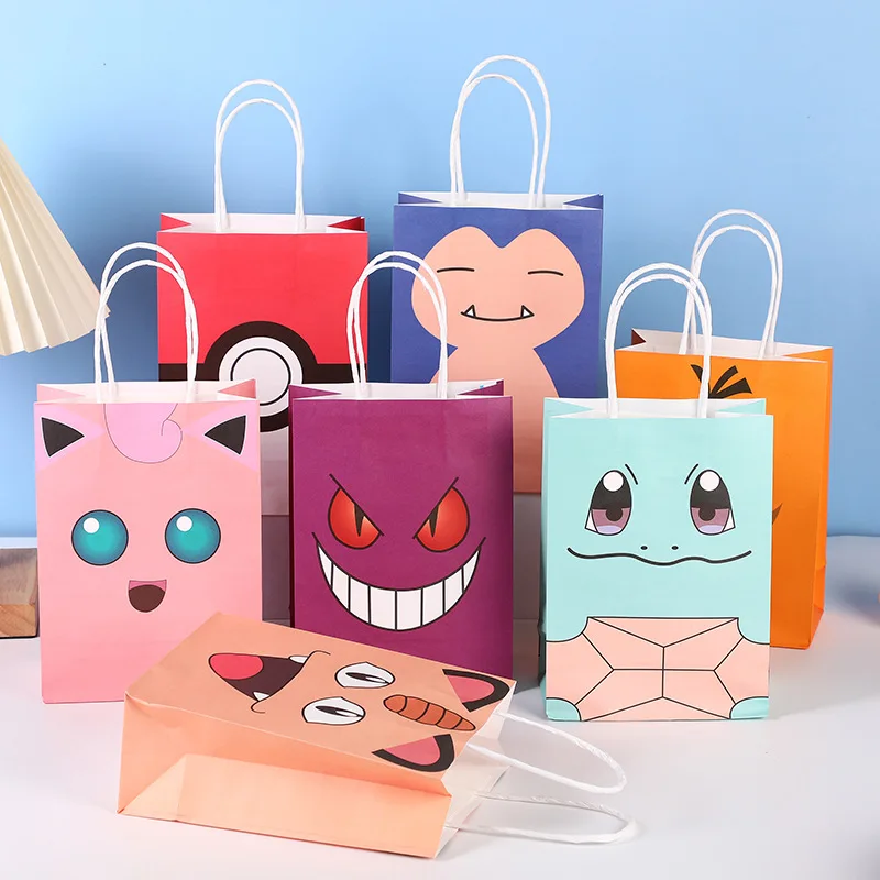 

Anime Pokemon Pikachu Squirtle Candy Paper Bag Stand Up Bag Paper Gift Bag Kraft Paper Favor Top Packing Christmas Paper
