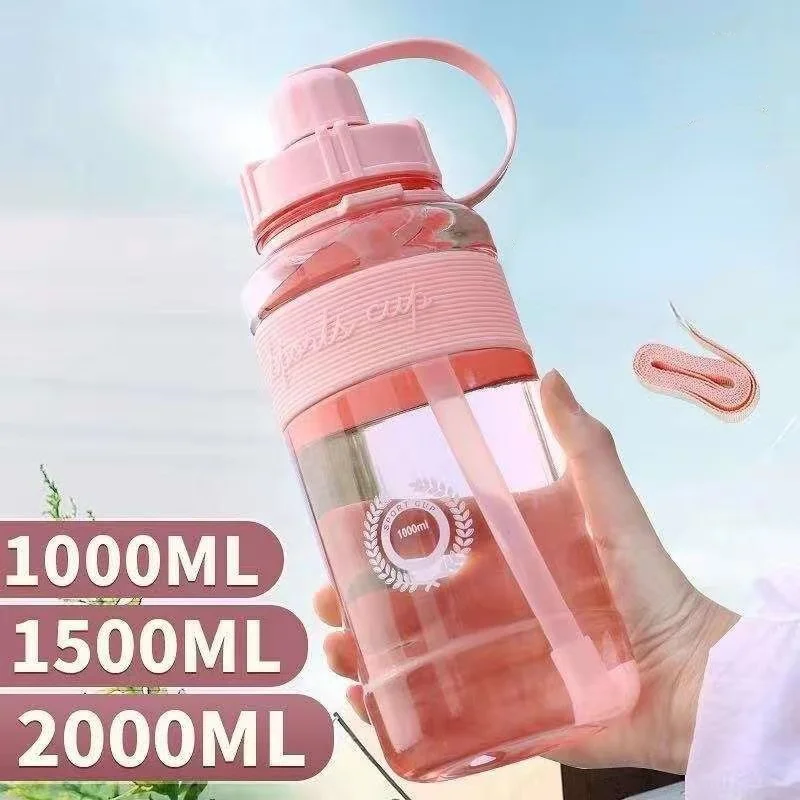 2 Liter Sports Water Bottle with Straw Gym Fitness Water Bottles for Men  Women Outdoor Cold Drink Plastic Cups Bouteilles D'eau - AliExpress