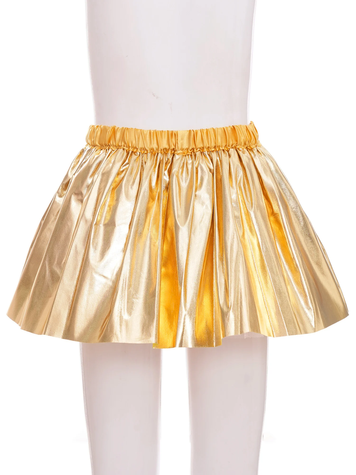 Kids Girls Metallic Shiny Tutu Skirt Elastic Waistband Tulle Lining Ruffled Skirts for Dance Performance Birthday Party