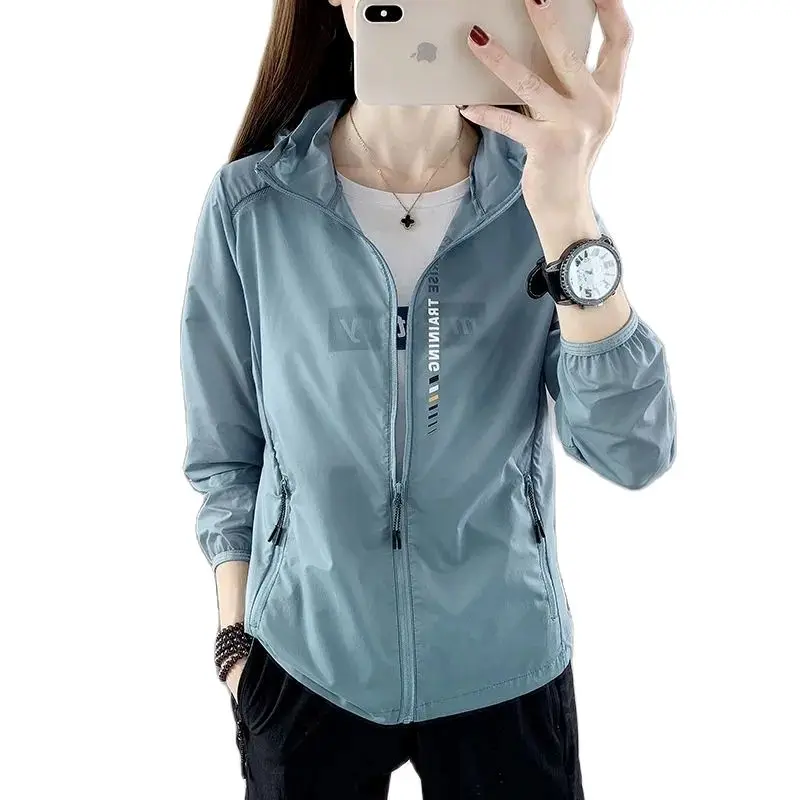 Summer Ice Silk Sunscreen Clothing Outdoor Uv Protection Breathable Stretch Thin Women'S Jacket Sports Sunscreen Clothing 4Xl