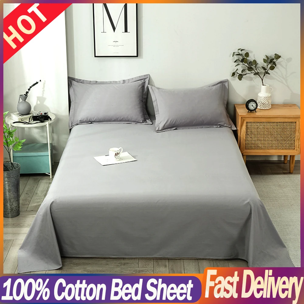 100 Cotton Bed Sheet Home Textile Solid Color Flat Sheet Bed Linen