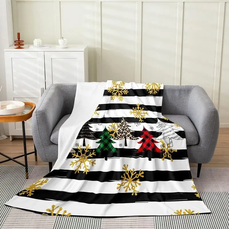 

Фланелевое Флисовое одеяло с рождественским принтом, плюшевое одеяло, всесезонное одеяло с рисунком рождественской елки для кровати