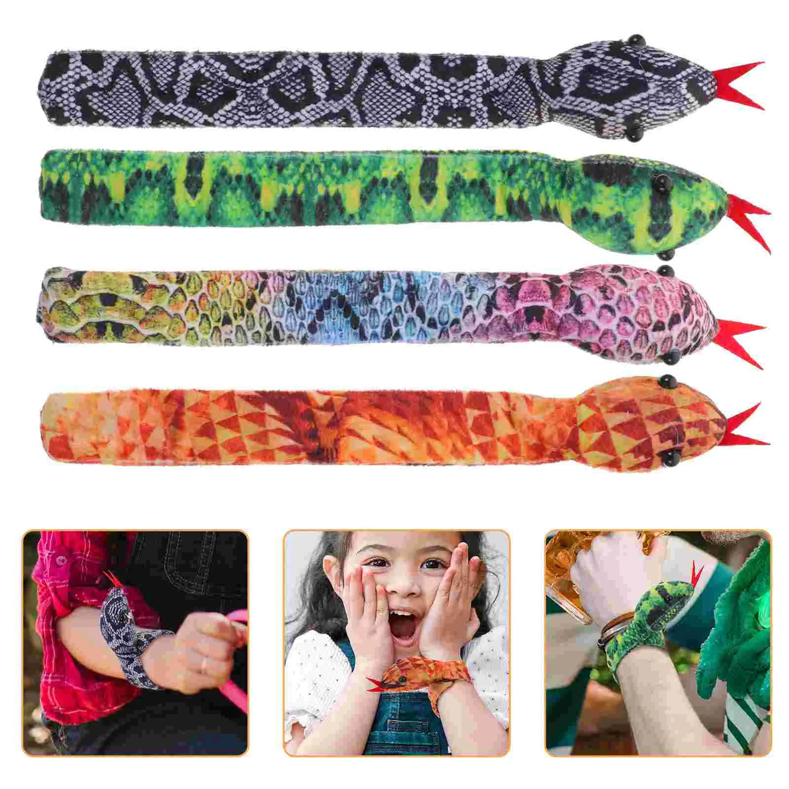 4 Pcs Soft Cloth Wristbands Kids Toys Slap Bracelet Snake Ring Animal Pretend Play Fashion Accessories Game Supplies Toy Snakes