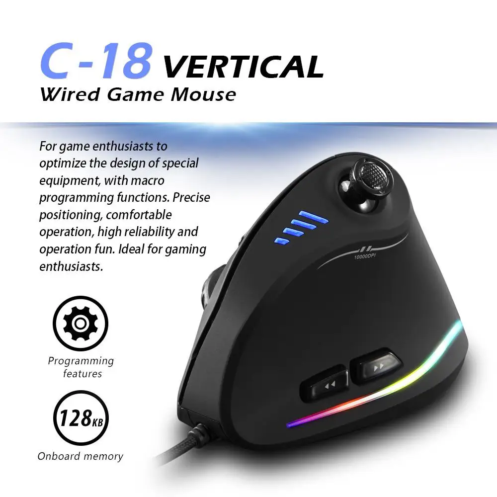

RYRA Ergonomics Vertical Gaming Wired Mouse 11 Buttons With Direction Rocker 10000 DPI Optical RGB Right Hand Mice For PC Laptop