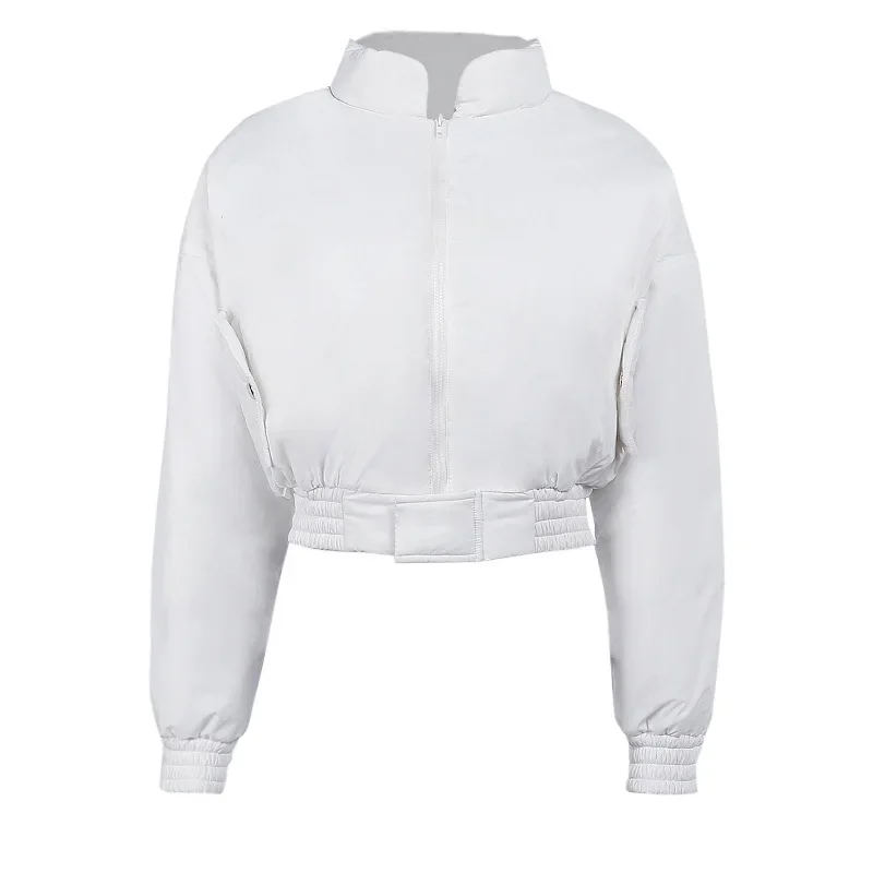 Fashion Autumn and Winter Women's Simple Zipper Padded Jacket Women's New Temperament Short Padded Jacket Solid Color Jacket