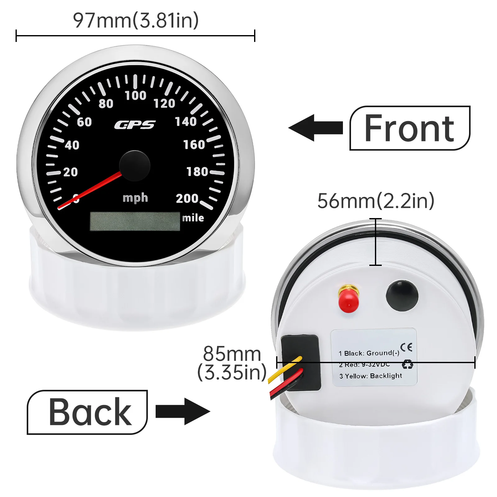 Velocímetro GPS à prova d'água, 85mm, odômetro preto, 0-200MPH, luz de fundo de 7 cores, universal para barco marinho, carro, caminhão, 9-32V