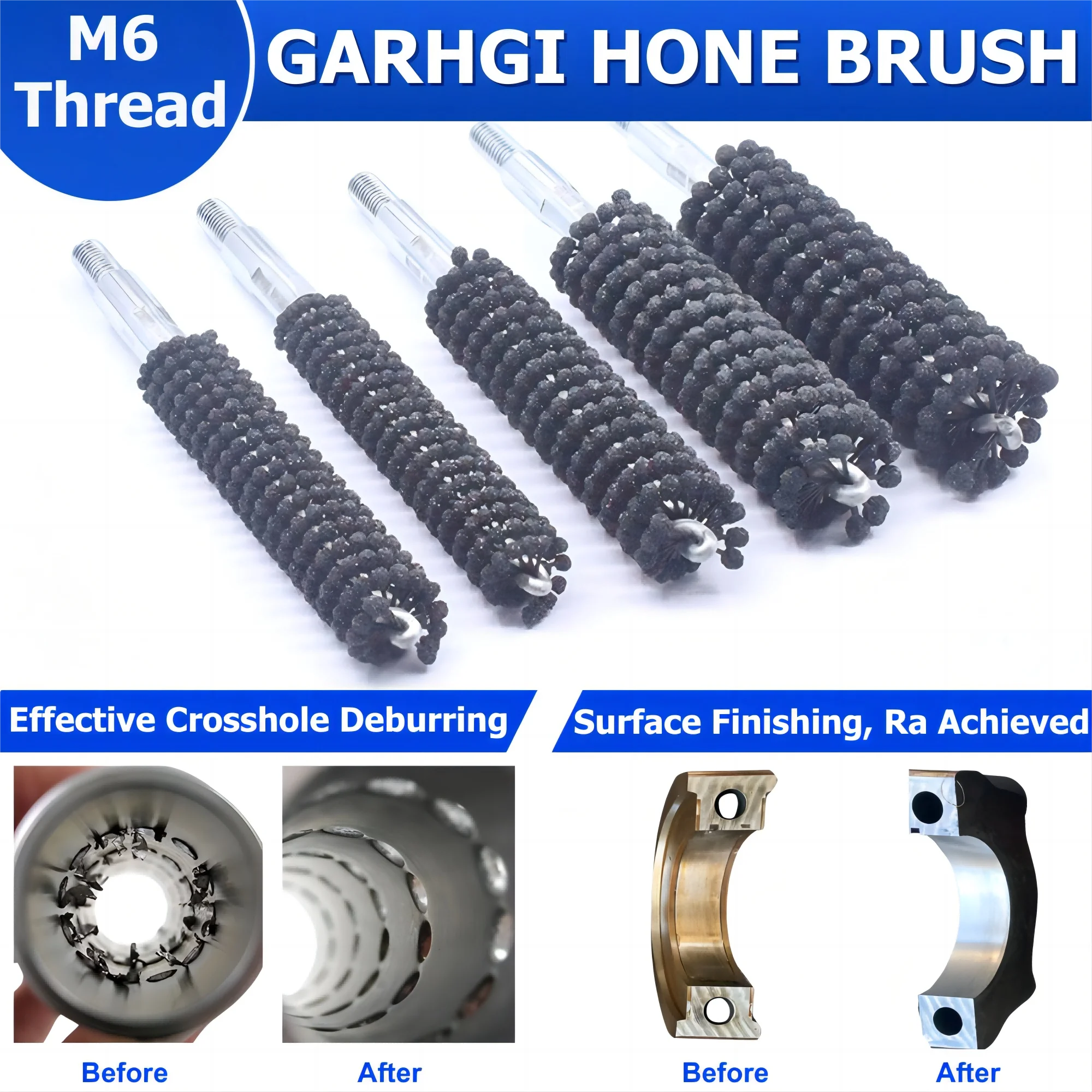 1/2 Zoll (12,7 mm) M6 Zylinderbohrung Hone Pinsel Bohrmaschine CNC Automatisierte Veredelung Entgraten Schleifen Crosshatch Siliziumkarbid
