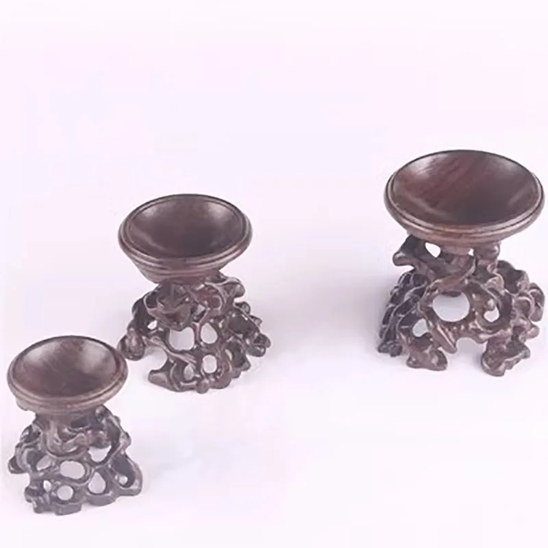 Wooden natural crystal ball, gourd text base, walnut egg carving, Feng Shui, ornamental stone, concave base