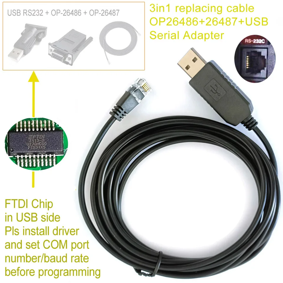 USB RS232 RJ12 Program Cable for OP-26486 OP-26487 Equivalent