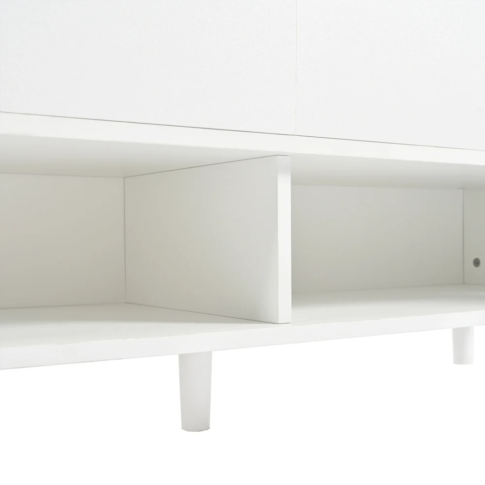 PINGGO Modernes Sideboard, Aufbewahrungsschrank, 4 Türen, 1 Schublade, verstellbares Regal für Küche, Wohnzimmer, Weiß, 120 x 99 x 35 cm – Detail 22