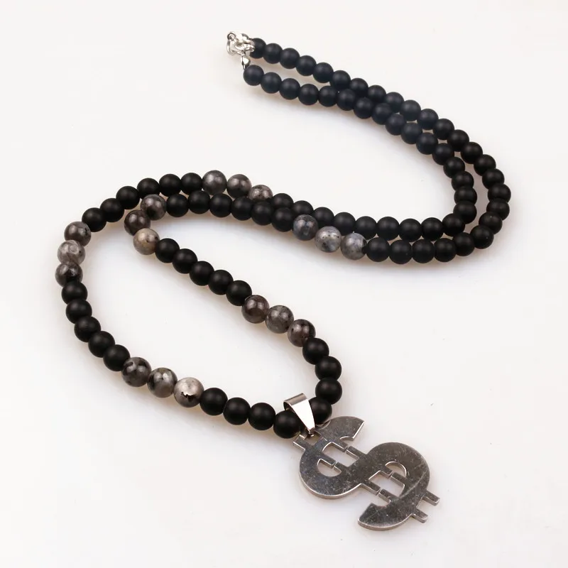 

6MM Stone Bead Black Men's Hematite Pendants Necklace Fashion Jewelry