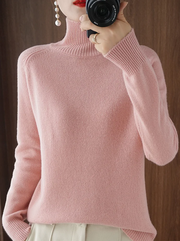 Осень-зима 2021, кашемировый свитер, водолазка, пуловер, Женский однотонный Повседневный свободный свитер с длинным рукавом