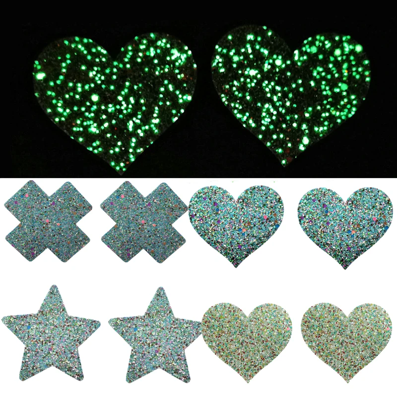 Sexy Nipple Pasties Invisible Disposable Breast Patch Clover Luminous Glitter Breast Lift Tape Chest Stickers Bara Nipple Covers vvbras women invisible breast lift tape overlays on bra sexy heart nipple stickers chest covers adhesivo bra nipple pasties