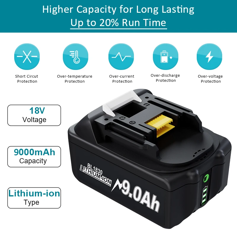 Recente Atualizado Bl1860 Bateria Recarregável 18v 9000mah Íon de Lítio para Makita 18v Bateria Bl1840 Bl1850 Bl1830 Bl1860b Lxt 400 Mais - Image 5