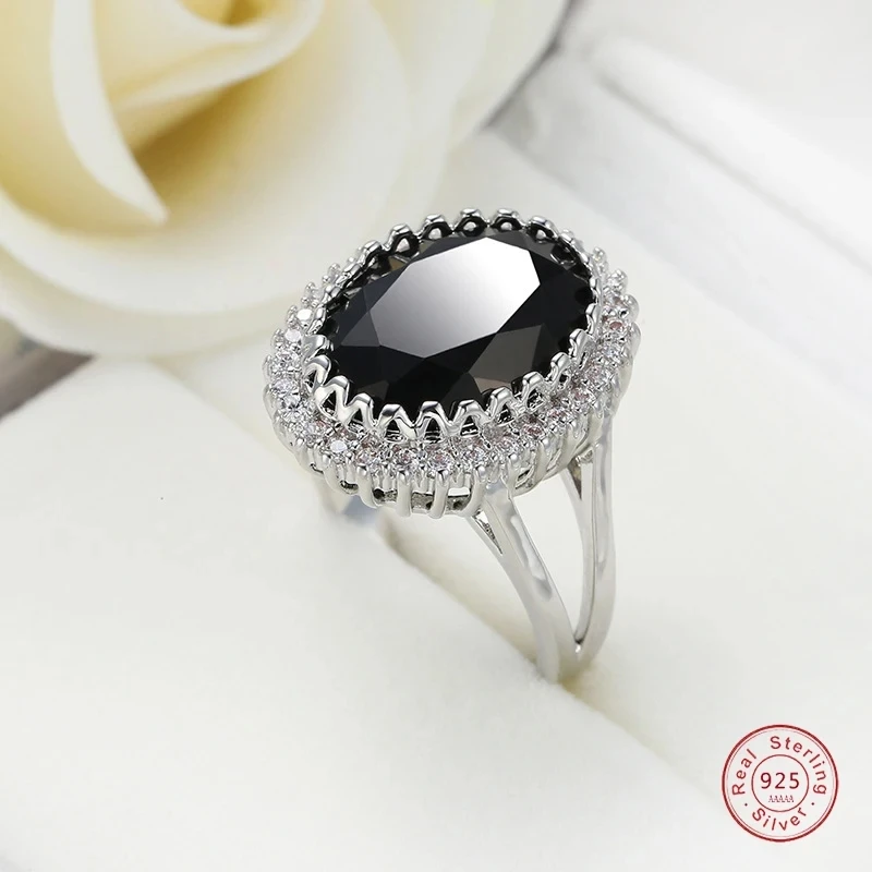 Vintage Female Wedding Ring 925 Sterling Silver Round Black Micro Pave Zircon for Women Jewelry,silver rings,silver ring,wedding rings