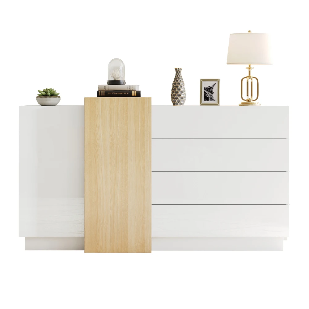Weißes Hochglanz-Sideboard Modernes Minimalistisches Design Multifunktionaler Esszimmerschrank mit Stauraum Robuster Aufbewahrungsschrank – Detail 21