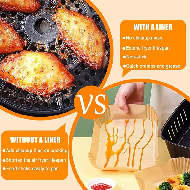 COSORI Air Fryer Liners, 100 PCS Square Disposable Paper Liners, Non-Stick  Silicone Oil Coating, Little to No Cleaning, 7.9 Unbleached Food Grade