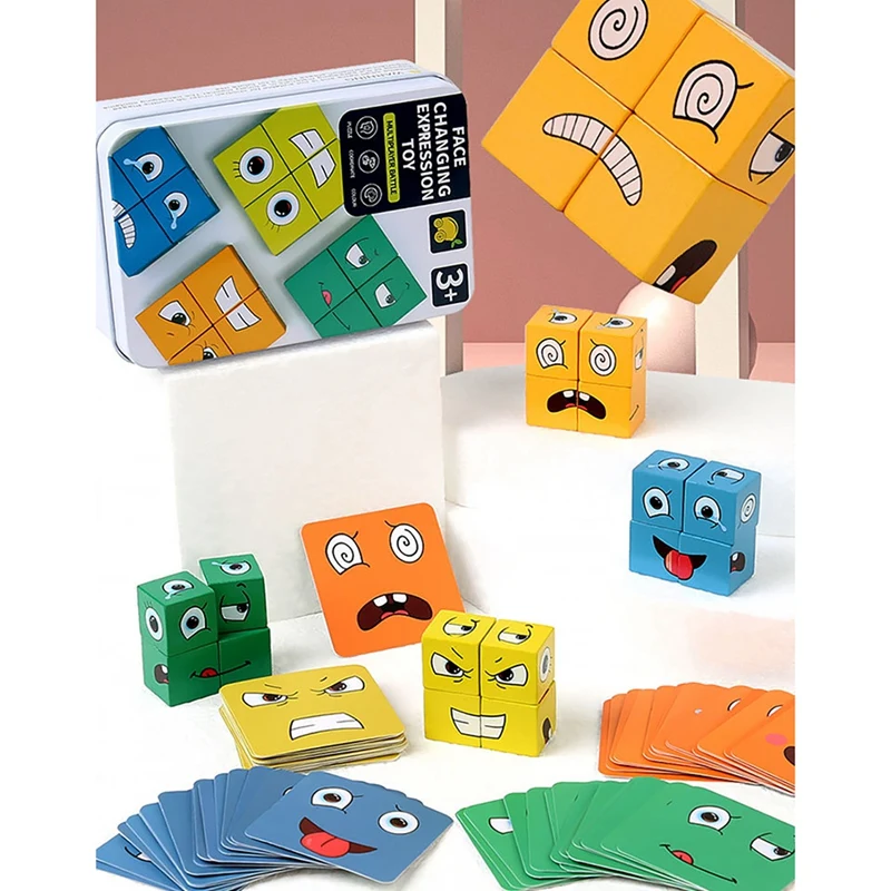 Wooden Expression Jigsaw Puzzle Educational Educational Game Toys Face-Changing Cubic Volume Blocks Toys images - 6