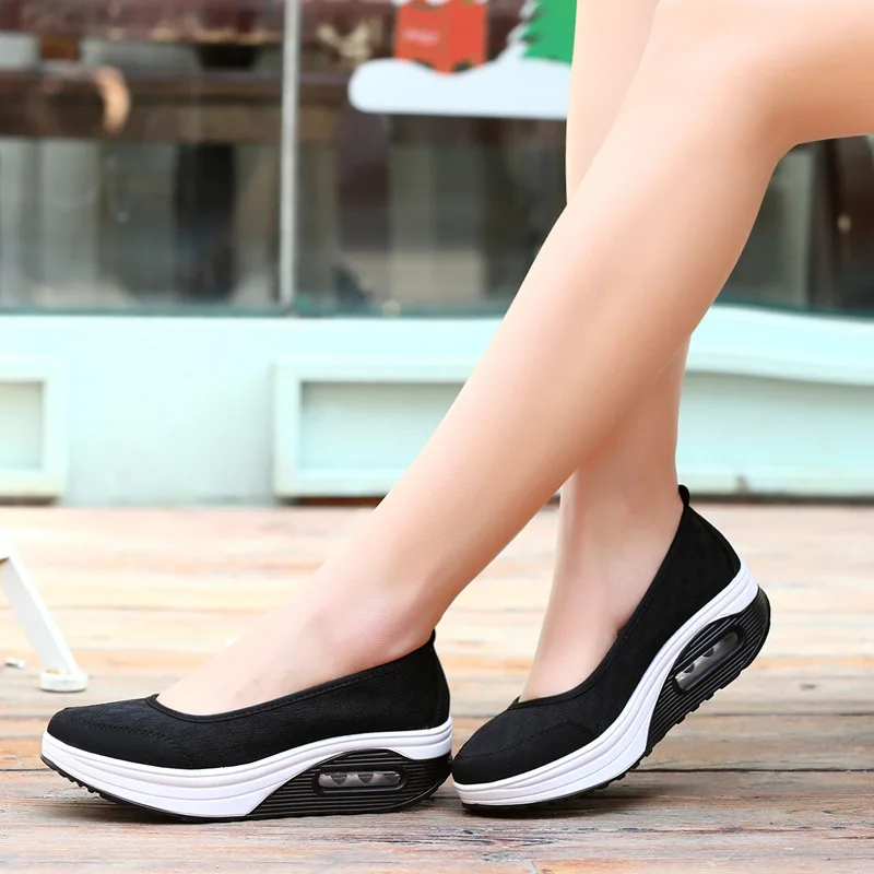 Summer Autumn Women Platform Flats Loafers Casual Sneakers Air Cushion Comfort Plain Slip-on Lady Boat Shoes
