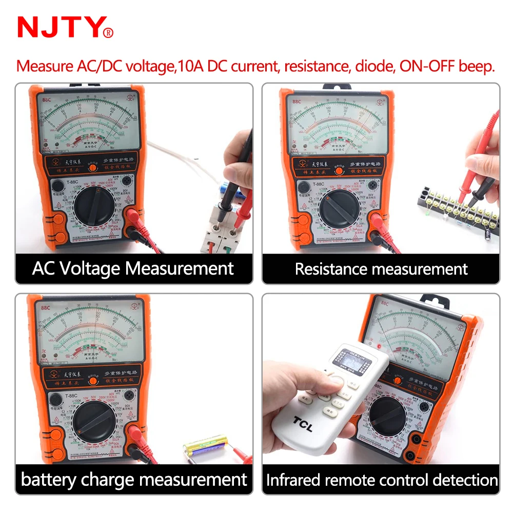 NJTY High Precision Pointer Multimetro T88A T88B T88C  AC DC 2500V Voltmeter Ammeter Resistor  Analog Multimeter Tester  tools 5