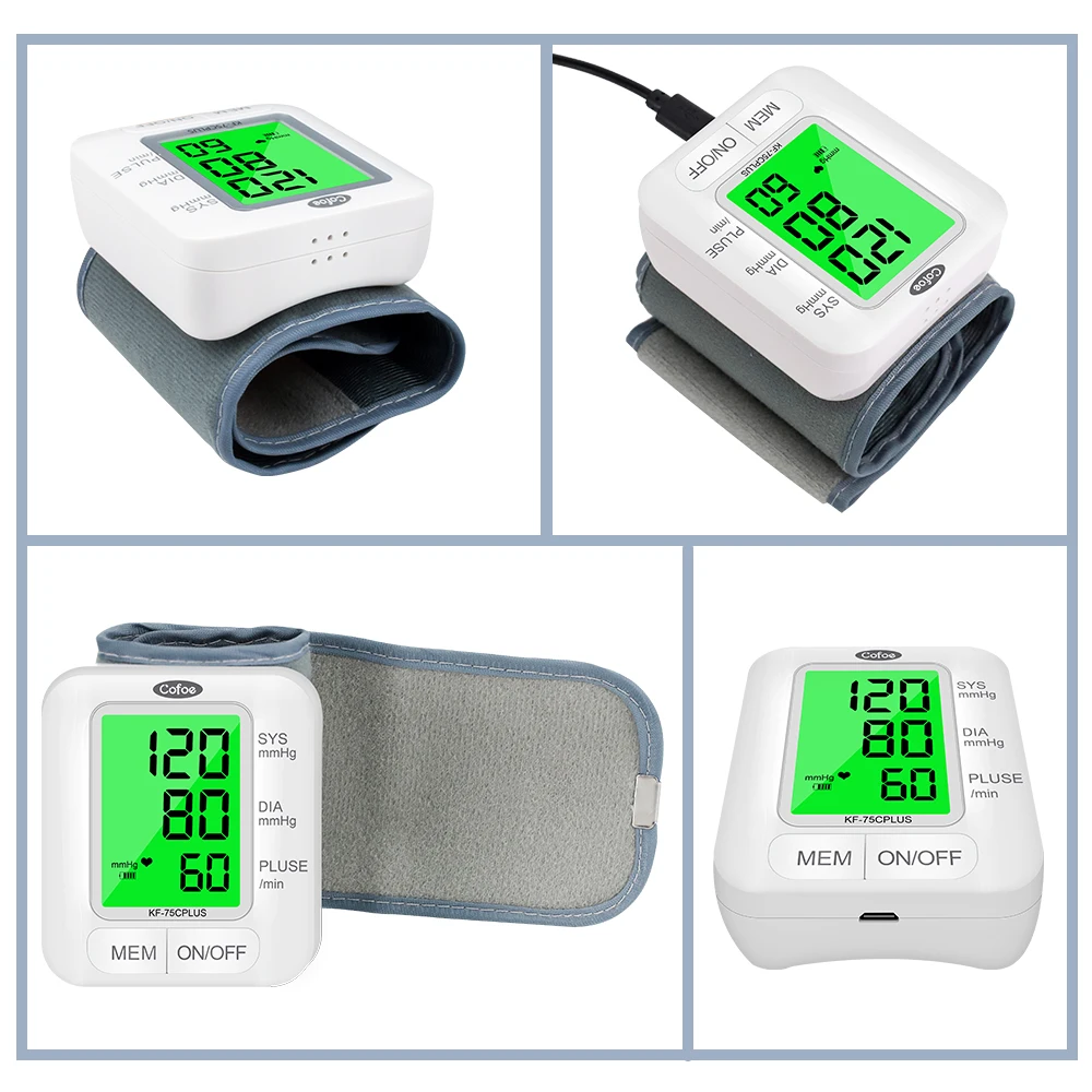 Wrist Blood Pressure Monitor upgrade automatic sphygmometer voice three-color backlight heart rate and pulse health care Cofoe