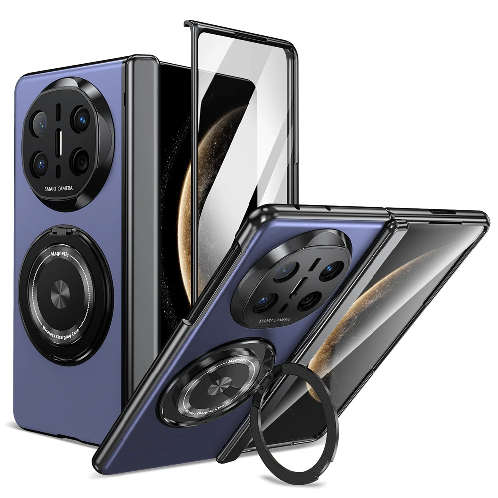 360° Rotating Magnetic Ring Stand Case with Glass Screen Protector