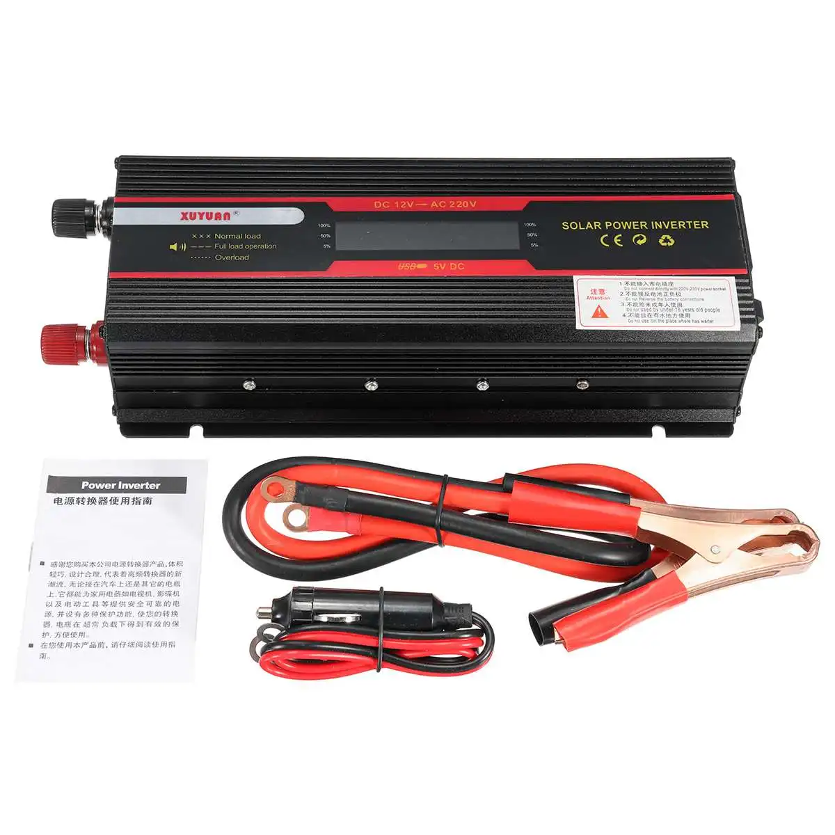 Dual Voltage Inverter with LCD Display Dual Power Inverter Convert 12V/24V to 220V with Modified Sine Wave for Car Use