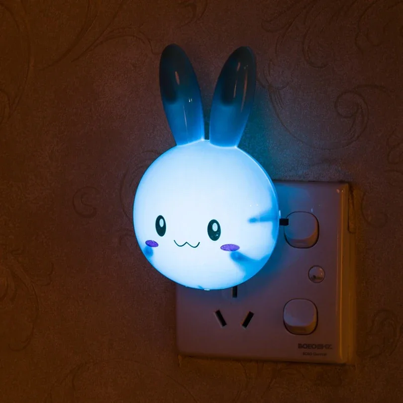 

3 Colors LED Cartoon Rabbit Night Lamp Switch ON/OFF Wall Light AC110-220V EU US Plug Bedside Lamp For Children Kids Baby Gifts