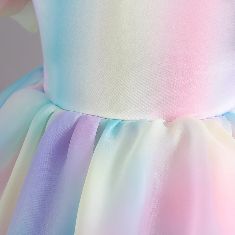 안전하고 푹신한 레인보우 레인보우 쉬폰 의상, 여아, v자, 긴팔, 어린이 가운, 무릎 길이, 1-7 세, 카니발 드레스, 여아