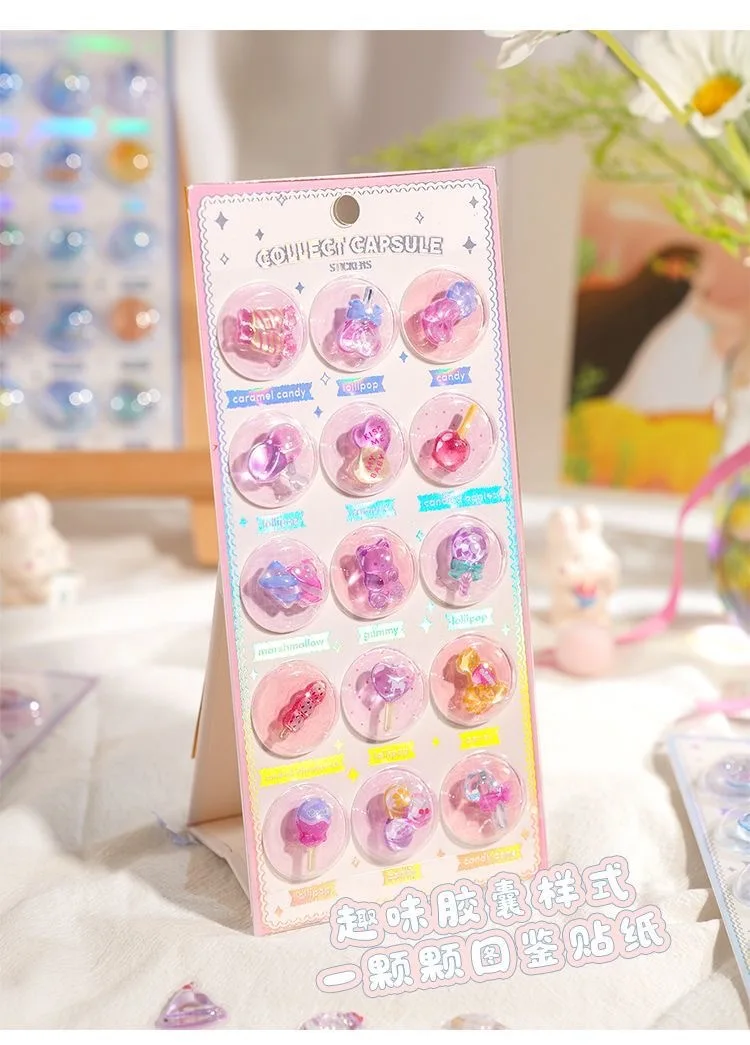 1장 3D 캡슐 글루 릴리프 귀여운 스티커 DIY 다이어리 휴대폰 카메라 장식 귀여운 스티커