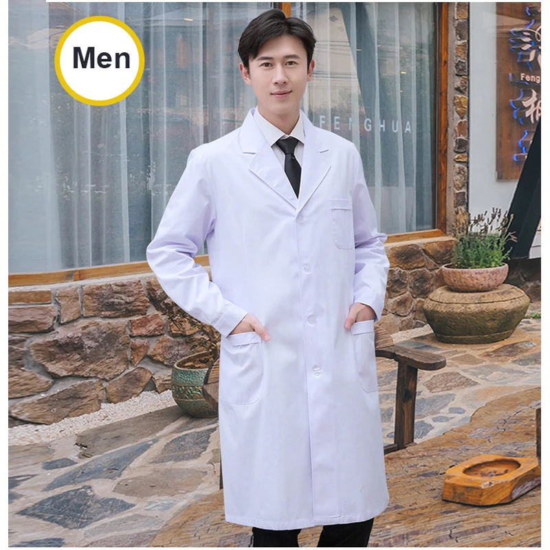 Men's Long Sleeve White Lab Coat – Professional Medical Uniform
